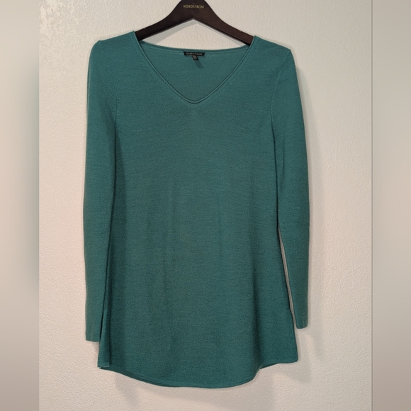 Eileen Fisher Sweaters - Eileen Fisher 100% Merino Wool Teal V‑Neck Knit Top